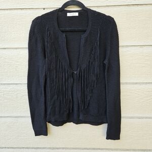 Sandro Paris black fringed cardigan with flaws SEE MEASUREMENTS estimated M/L